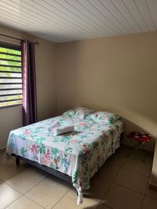 ein Schlafzimmer mit einem Bett in einem Zimmer mit Fenster in der Unterkunft Rainforest Valley in Mataiea + 7 Fotos