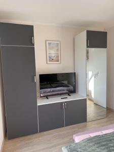 a living room with a tv on a wall at Haakestrasse 1j in Dahme