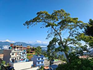 a view of a city with mountains in the background at Mountain View Homestay in Tānsen
