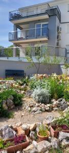 a garden in front of a building with plants at Apartment Sunrise, Polje - otok Krk in Polje