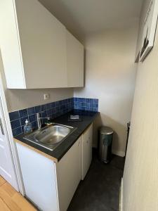 a small kitchen with a sink and a counter at Studio rénové gare Dijon in Dijon