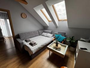 a living room with a couch and a table at Apartament_Zbąszyń in Zbąszyń