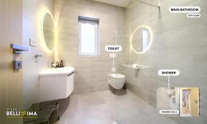 a bathroom with a toilet and a sink and two mirrors at Villa Bellissima Malinska - Privater Pool, 4 Schlafzimmer, ruhige Lage in Malinska