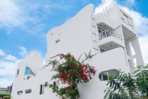 a white building with a flowering plant on it at Mare Cielo in Xiaoliuqiu +132 photos