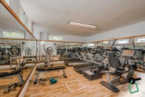a gym with rows of treadmills and elliptical machines at Hotiday Malcesine Garda in Malcesine