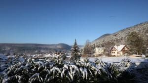 a village covered in snow with houses and trees at Vienna Woods Residence in Gaaden