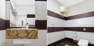 two pictures of a bathroom with a sink and a toilet at Hotel Apollo in Guwahati