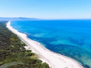 an aerial view of a beach with blue water at Badesi Apartment - Mirto in Badesi