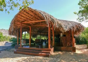 a hut with a thatched roof and chairs in it at Tribe Yala - Luxury Camping in Yala