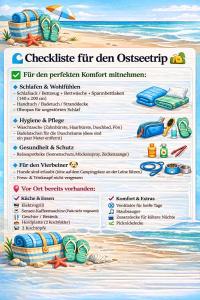 a flyer for a beach with a variety of beach items at Little Home in Dierhagen