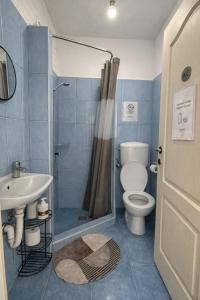 a bathroom with a toilet and a sink and a shower at Hostel Anton in Tivat +76 photos