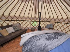 a room with a bed and couch in a yurt at 1 Bed in Llandysul oc-85415 in Rhyd Owen