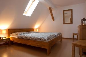 a bedroom with a bed and a skylight at Dreiurtshof Fewo 2 in Remplin