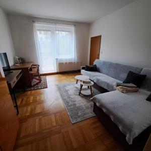 a living room with a couch and a table at Apartmán Ševcovská in Zlín