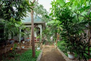 a garden in front of a house with trees at Silent Patner Lodge in Arusha
