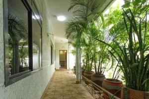 a hallway with potted plants in a building at Silent Patner Lodge in Arusha