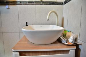 a bathroom sink with a large white bowl on a counter at Gyömbér Tanya in Ásotthalom +58 photos