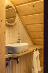 a bathroom with a sink on a wooden wall at Chocholowska Zohylina pokoje in Chochołów +68 photos