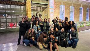 a group of people posing for a picture at Marevita Hostel in Alicante