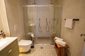 a bathroom with a shower with a toilet and a sink at וילת האושר אילת in Eilat