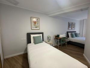 a bedroom with a bed and a desk in it at Hostal Guzman El Bueno by gaiarooms in León