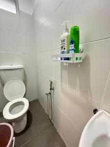 a small bathroom with a toilet and a sink at Eryna Homestay in Nibung Tebal +17 photos