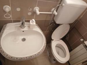 a bathroom with a white toilet and a sink at Tiha noc apartmani in Belgrade