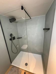 a shower with a glass door in a bathroom at AuszeitOase inkl Oberstaufen Plus Karte in Oberstaufen
