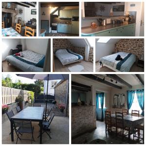 a collage of pictures of a kitchen and a living room at Maison en pierre pour 6-jardin &animaux bienvenus in Languidic +21 photos