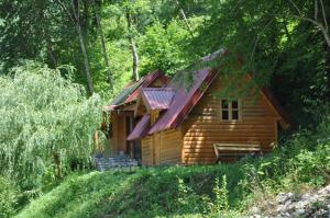 a log cabin in the middle of a forest at Wildas Cabins, Tara River Canyon in Foča
