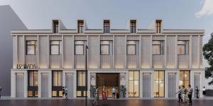 a building with people standing outside of it at Gradska Palača - BOSANA Hotel & Spa in Bihać