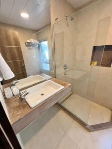 a bathroom with a sink and a shower at Monoambiente PIPE in Bella Vista
