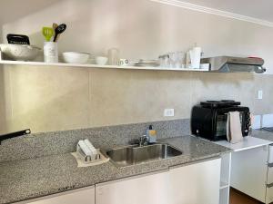 a kitchen counter with a sink and a microwave at Monoambiente PIPE in Bella Vista