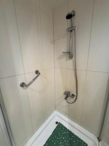 a shower with a green rug in a bathroom at Vabaduse tn 72 in Narva-Jõesuu +8 photos