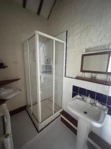 a bathroom with a shower and a sink at The Old Barn in Rhoose +10 photos