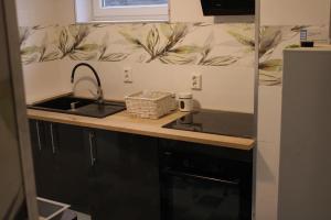 a kitchen with a sink and a counter top at Gjesvaer Fishing in Gjesvær