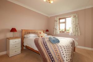 a bedroom with a bed and a window at Honeysuckle Rise in Looe