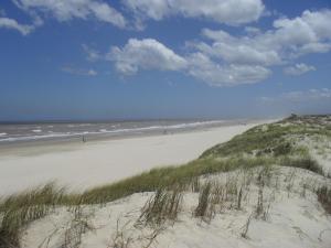 a beach with people walking on the sand and the ocean at Maranata House in Xuí