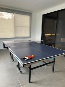 a ping pong table with a ball on top of it at Dalusa House in Tena