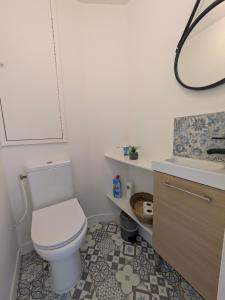 a bathroom with a white toilet and a sink at ANGEL Cozy duplex 2 chambres in Vitré +18 photos