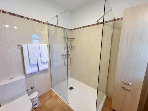 a bathroom with a shower and a toilet at Villa Tara Christina in Carvoeiro +33 photos
