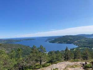 a view of a lake from the top of a mountain at Maple Cottage in Docksta