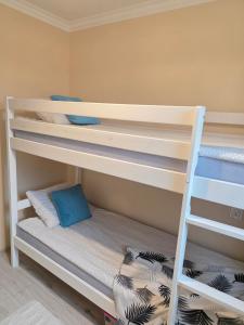 two bunk beds in a room with a ladder at GreatHome Apartament in Zator
