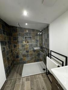 a bathroom with a shower with a toilet and a sink at Maison avec Jacuzzi Privatif Calme Soleil Cote d Azur in La Crau +16 photos