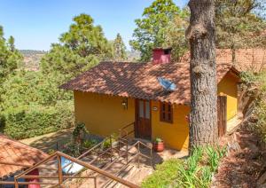a yellow house with a tree in front of it at Cabaña Andrea y Sofía in Mazamitla