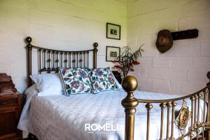 a bed with two pillows on it in a bedroom at Finca Romelia Orchids and Birds in Manizales +21 photos