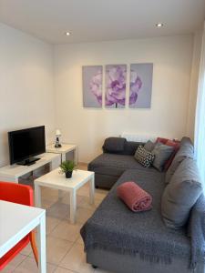 a living room with a couch and a tv at Apartamentos TDM in Tossa de Mar
