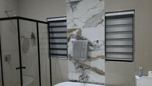 a bathroom with a shower and a sink and a mirror at VnA Executive Suites in Pretoria +287 photos