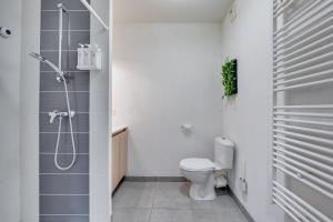 a white bathroom with a toilet and a shower at Ô Bon Vivre - Vidéo-projecteur, Wifi, Netflix inclut, Terrasse in Toulouse