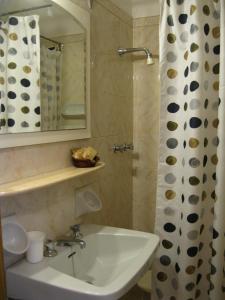 a bathroom with a sink and a shower curtain at International Hotel in Cavallino-Treporti
